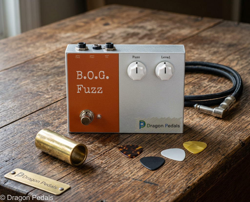 Image of a guitar pedal on a table