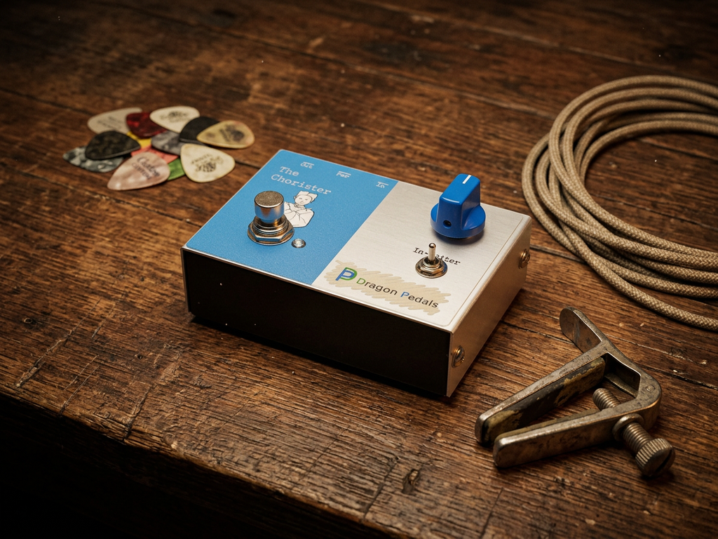 Guitar pedal on a table